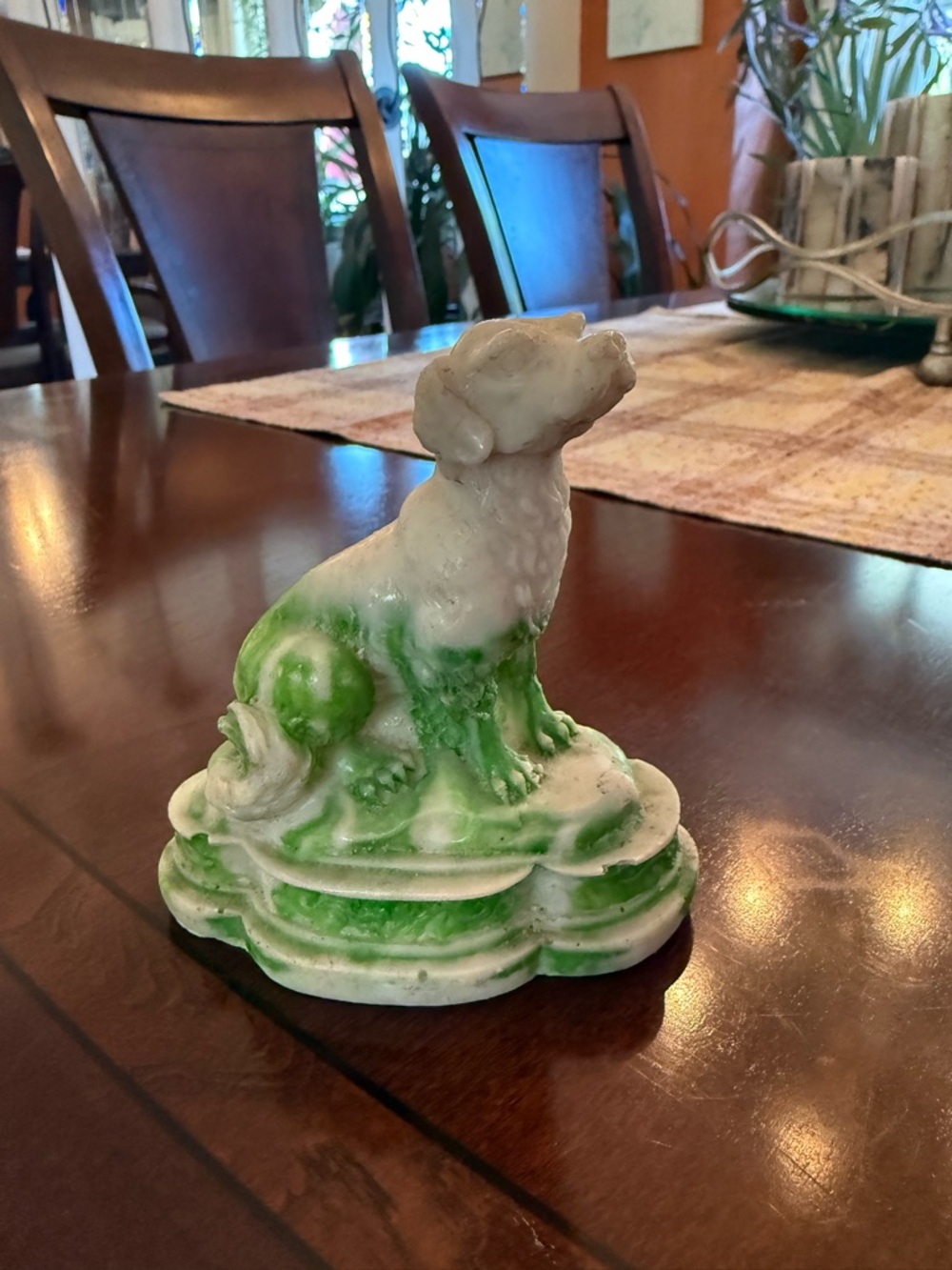 Green and White Ceramic Dog Figurine - Home Art Decor